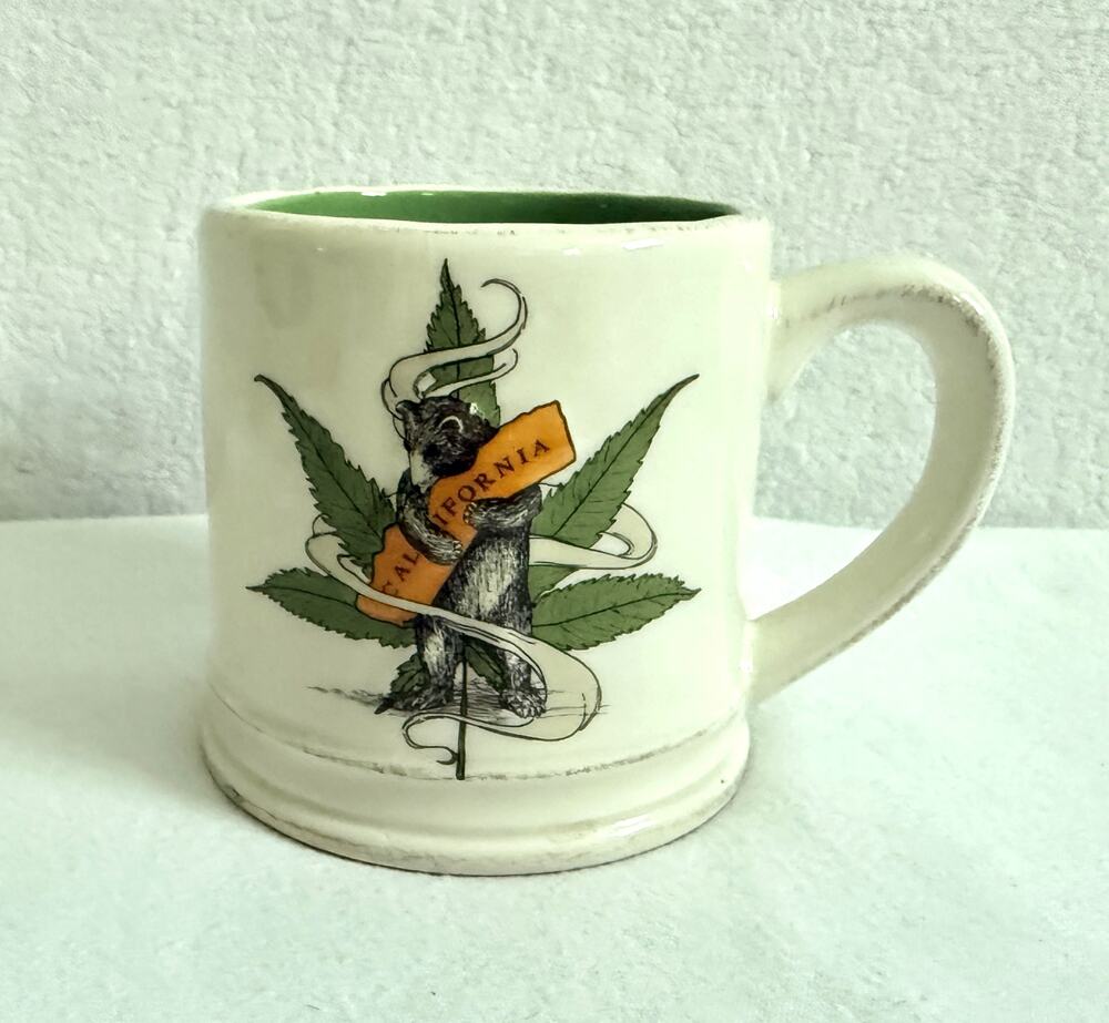 SF Mercantile Cannabis California Bear Hug Ceramic Mug - 16 oz Green/White